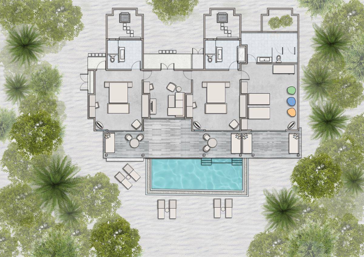 Siyam World Maldives, Malediven, 3 Bedroom Pool Beach Villa, Grundriss
