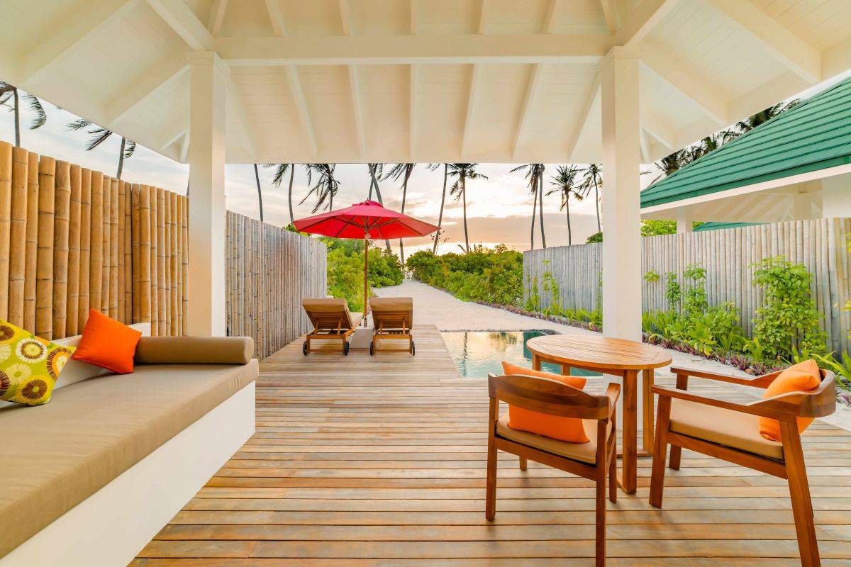 Siyam World Maldives, Malediven, Sunset Pool Beach Villa, Terrasse