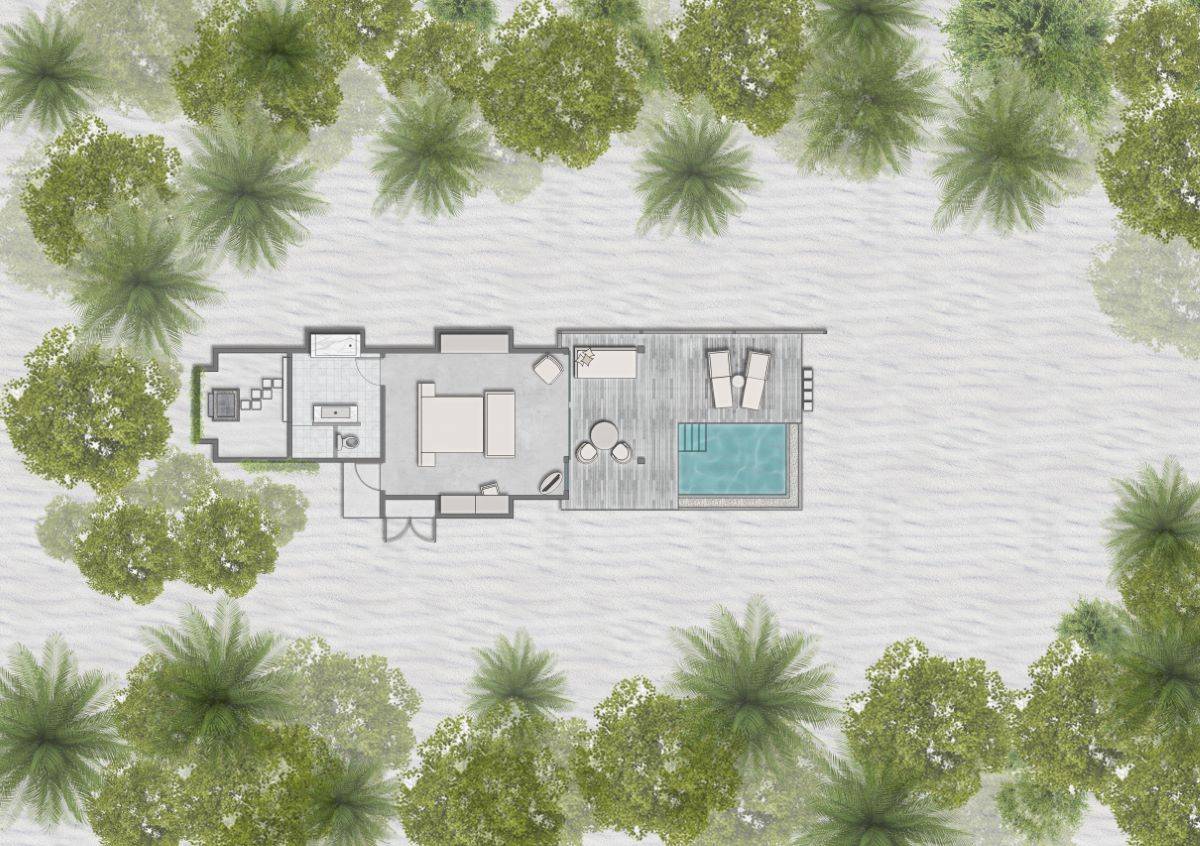 Siyam World Maldives, Malediven, Sunset Pool Beach Villa, Grundriss