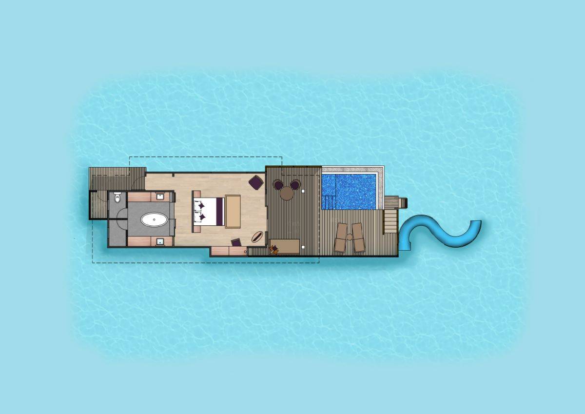 Siyam World Maldives, Malediven, Lagoon Villa with Pool and Slide, Grundriss