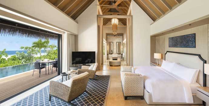 Schlafzimmer, King Beach Villa with Pool, Waldorf Astoria Maldives Ithaafushi