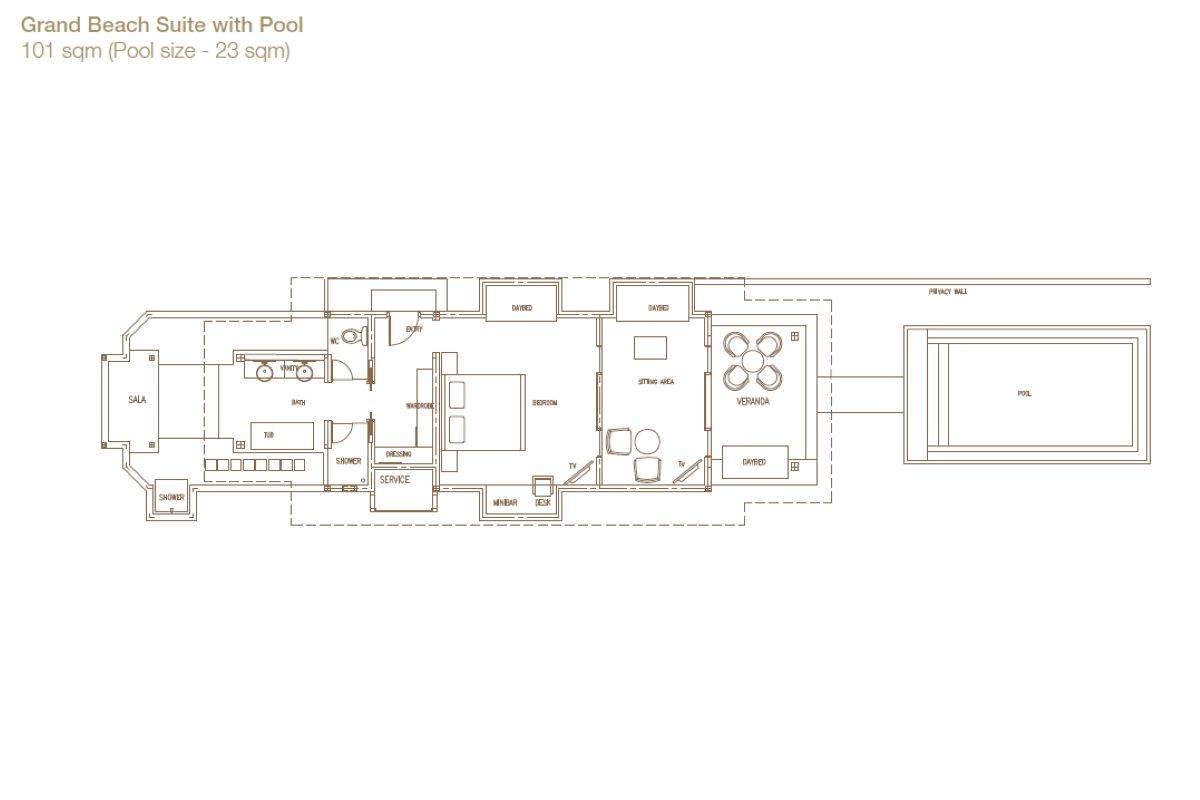 Sun Siyam Olhuveli, Malediven, Grand Beach Suite with Pool, Grundriss