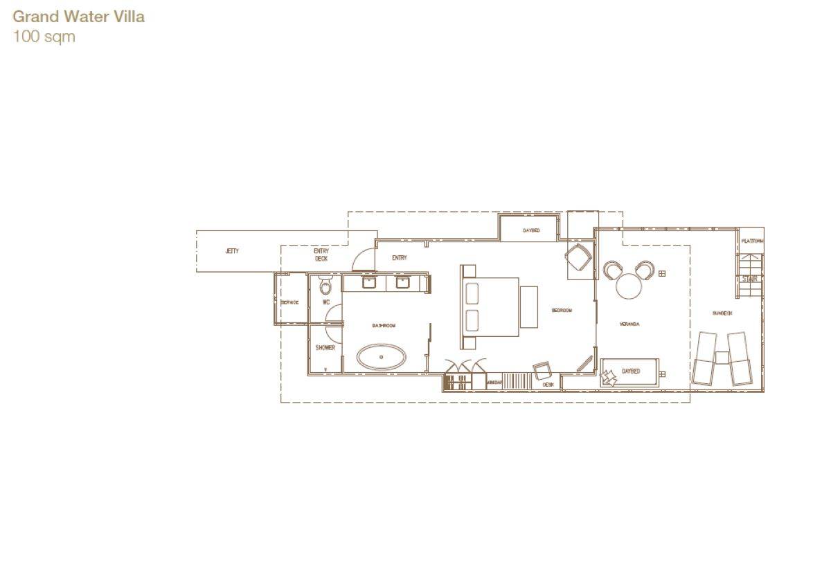 Sun Siyam Olhuveli, Malediven, Grand Water Villa, Grundriss