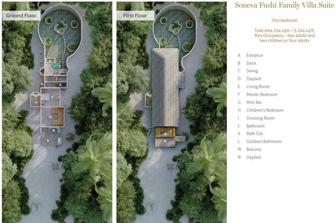 Grundriss, Soneva Fushi Family Villa Suite, One Bedroom Villa Suite, Soneva Fushi Resort
