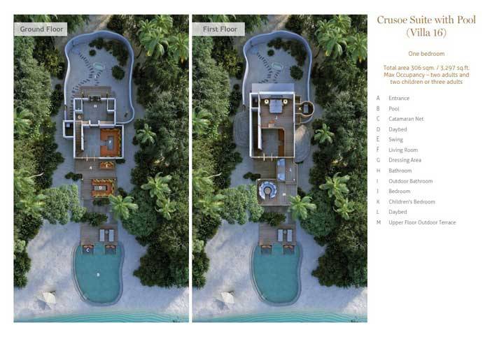 Grundriss Villa 16, Crusoe Suite with Pool, One Bedroom Villa Suite with Pool, Soneva Fushi Resort