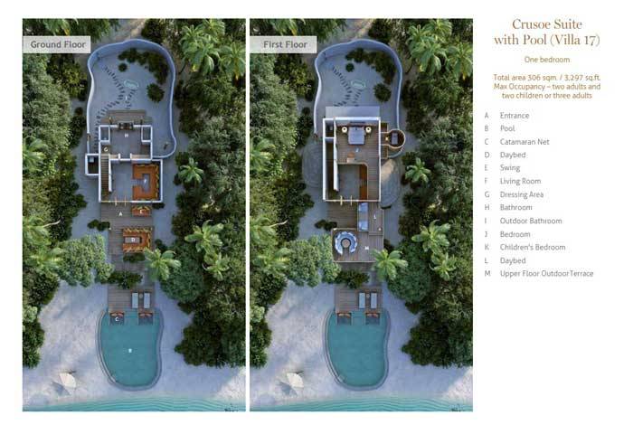 Grundriss Villa 17, Crusoe Suite with Pool, One Bedroom Villa Suite with Pool, Soneva Fushi Resort