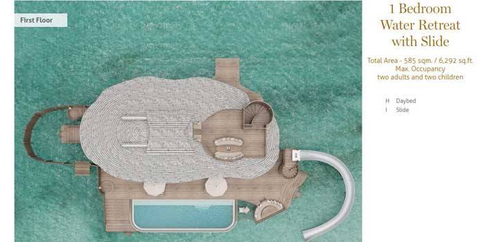 Grundriss Obergeschoss, 1 Bedroom Water Retreat with Slide, One Bedroom Water Retreat, Soneva Fushi Resort