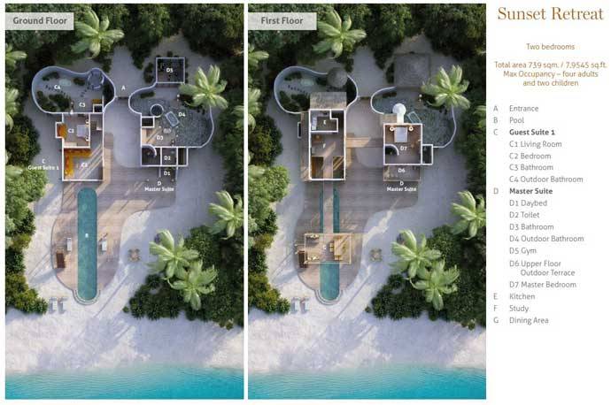 Grundriss, Sunset Retreat, Two Bedroom Villa Suite with Pool, Soneva Fushi Resort