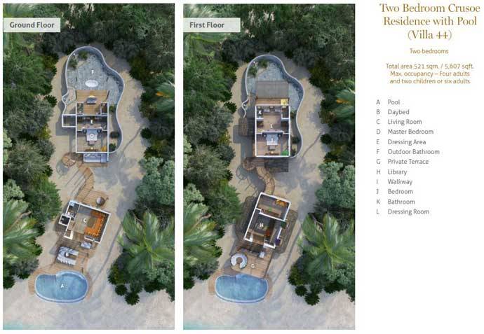 Grundriss Villa 44, 2 Bedroom Crusoe Residence with Pool, Two Bedroom Villa Suite with Pool, Soneva Fushi Resort