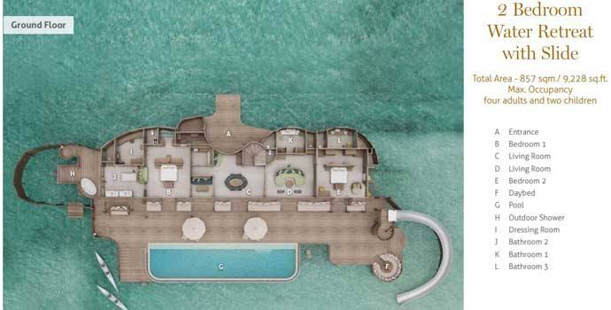 Grundriss Erdgeschoss, 2 Bedroom Water Retreat with Slide, Two Bedroom Water Retreat, Soneva Fushi Resort