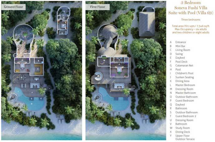 Grundriss, 3 Bedroom Soneva Fushi Villa Suite with Pool, Three Bedroom Villa Suite with Pool, Soneva Fushi Resort