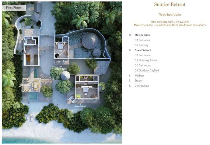 Grundriss Obergeschoss, Sunrise Retreat, Three Bedroom Villa Suite with Pool, Soneva Fushi Resort