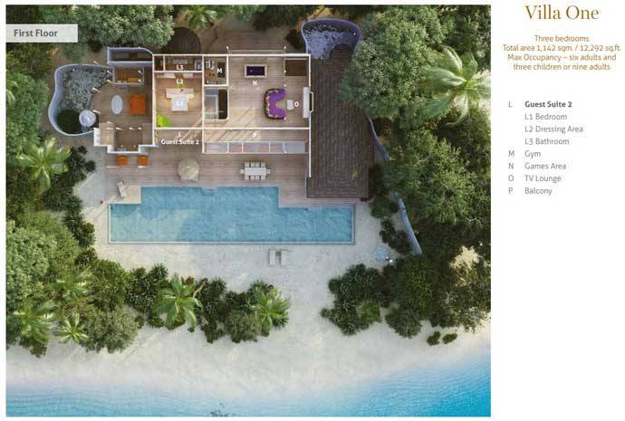 Grundriss Obergeschoss, Villa One, Three Bedroom Residence with Pool, Soneva Fushi Resort