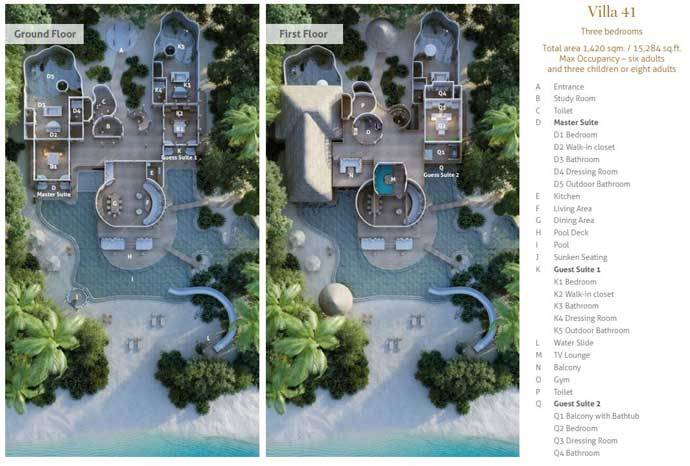 Grundriss, Villa 41, Three Bedroom Residence with Pool, Soneva Fushi Resort