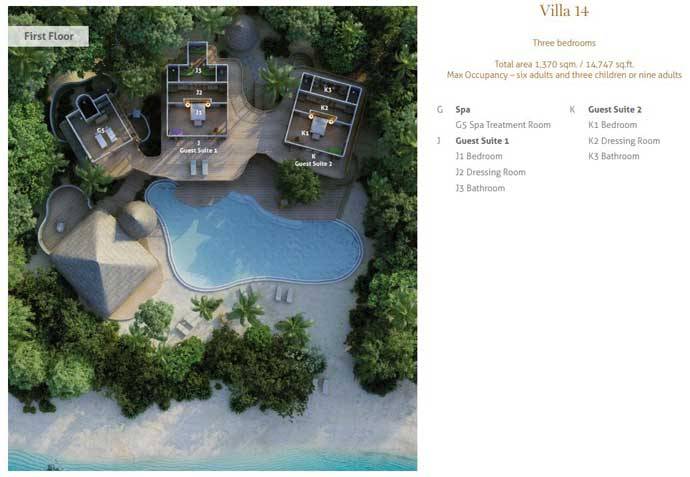 Grundriss Obergeschoss, Villa 14, Three Bedroom Residence with Pool, Soneva Fushi Resort