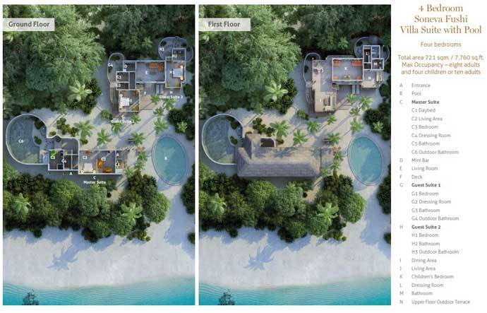 Grundriss, 4 Bedroom Soneva Fushi Villa Suite with Pool, Four Bedroom Villa Suite with Pool, Soneva Fushi Resort