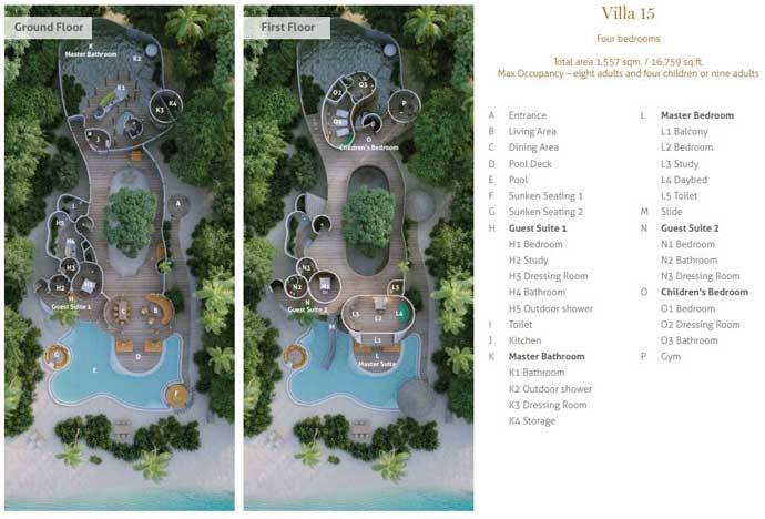 Grundriss, Villa 15, Four Bedroom Residence with Pool, Soneva Fushi Resort