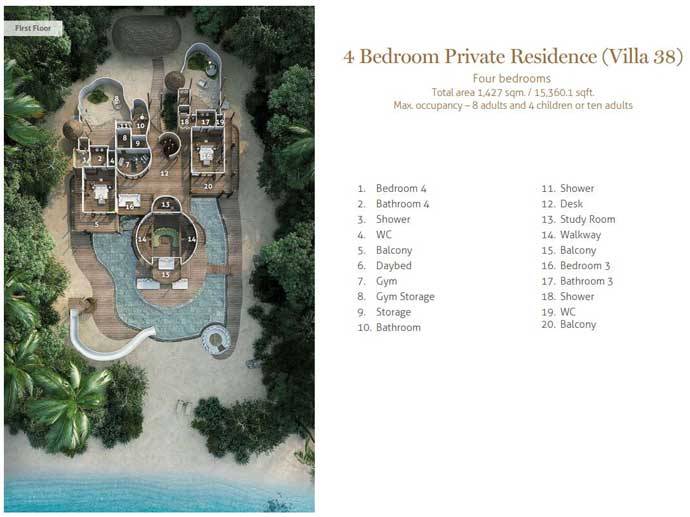 Grundriss Obergeschoss, Villa 38, Four Bedroom Residence with Pool, Soneva Fushi Resort