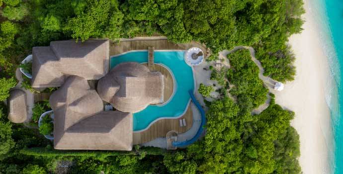 Aerial, Villa 38, Four Bedroom Residence with Pool, Soneva Fushi Resort