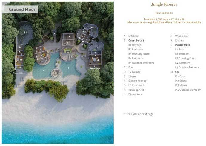 Grundriss Erdgeschoss, Jungle Reserve, Four Bedroom Residence with Pool, Soneva Fushi Resort