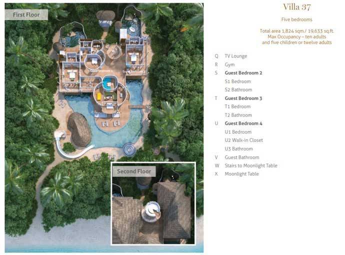 Grundriss Obergeschoss, Villa 37, Five Bedroom Residence with Pool, Soneva Fushi Resort
