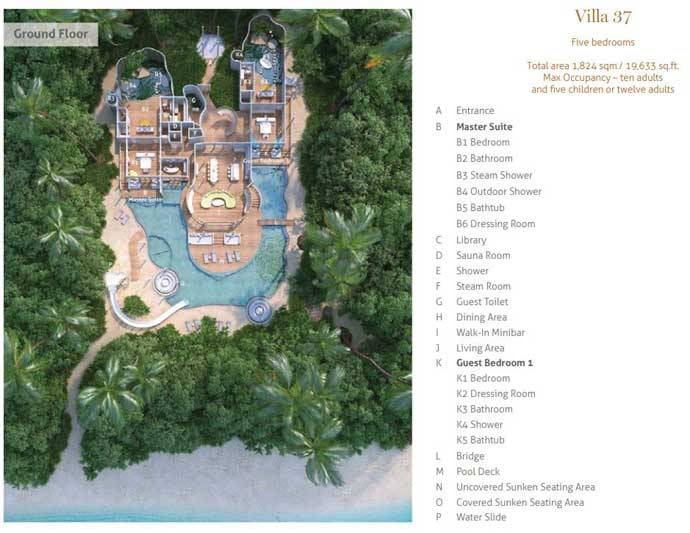 Grundriss Erdgeschoss, Villa 37, Five Bedroom Residence with Pool, Soneva Fushi Resort