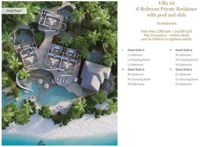 Grundriss Obergeschoss, Villa 42, Six Bedroom Private Residence with Pool, Soneva Fushi Resort
