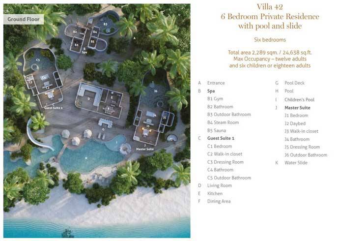 Grundriss Erdgeschoss, Villa 42, Six Bedroom Private Residence with Pool, Soneva Fushi Resort