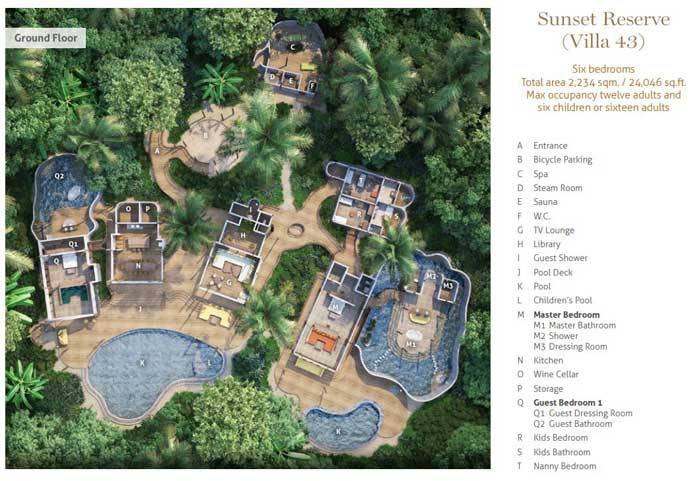 Grundriss Erdgeschoss, Sunset Reserve, Six Bedroom Sunset with Pool, Soneva Fushi Resort