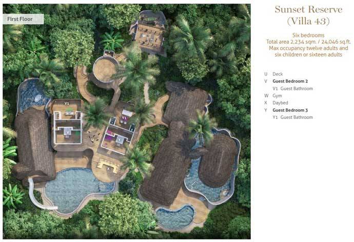 Grundriss Obergeschoss, Sunset Reserve, Six Bedroom Sunset with Pool, Soneva Fushi Resort