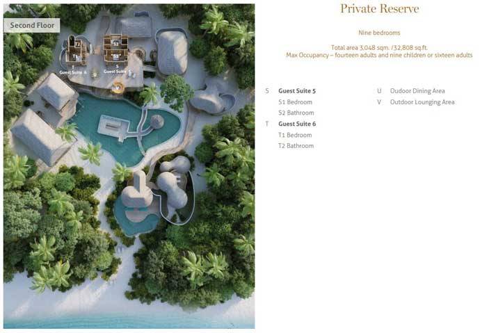 Grundriss zweite Etage, Private Reserve, Nine Bedroom Residence with Pool, Soneva Fushi Resort