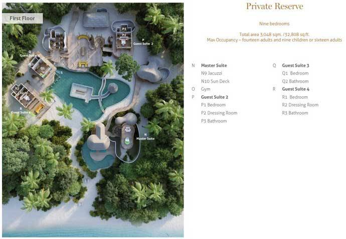 Grundriss erste Etage, Private Reserve, Nine Bedroom Residence with Pool, Soneva Fushi Resort