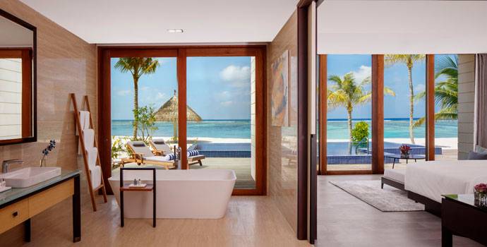 Badezimmer, 2 Bedroom Beach Suite Villa with Private Pool, Radisson Blu Resort Maldives