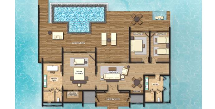 Grundriss, 3 Bedroom Overwater Villa with Private Pool, Radisson Blu Resort Maldives