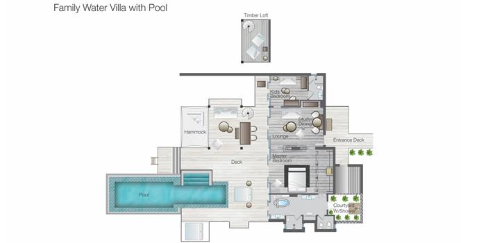 Floorplan, Sunrise Family Water Villa with Pool, Four Seasons Resort Maldives at Landaa Giraavaru