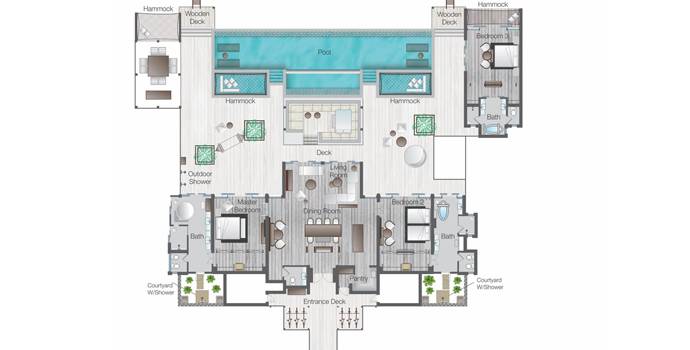 Floorplan, Sunrise Three-Bedroom Water Suite,  Four Seasons Resort Maldives at Landaa Giraavaru