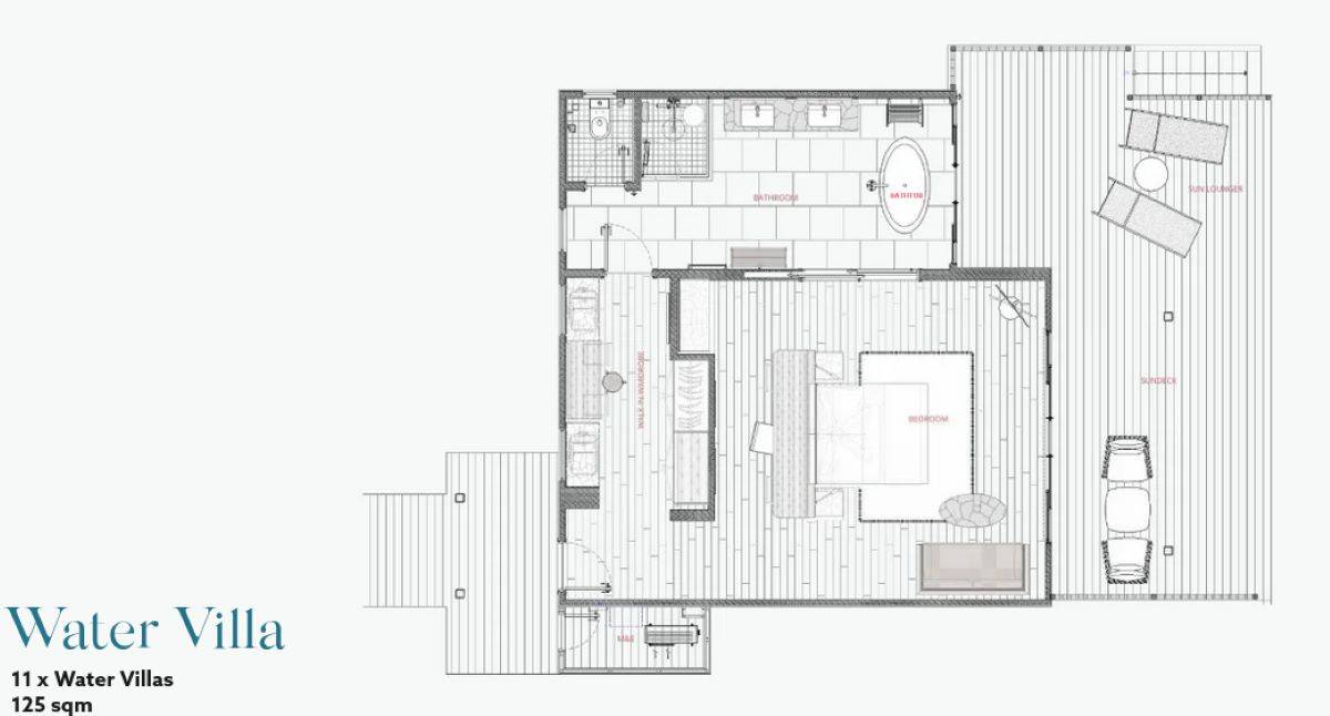 Nova Maldives, Malediven, Water Villa, Grundriss