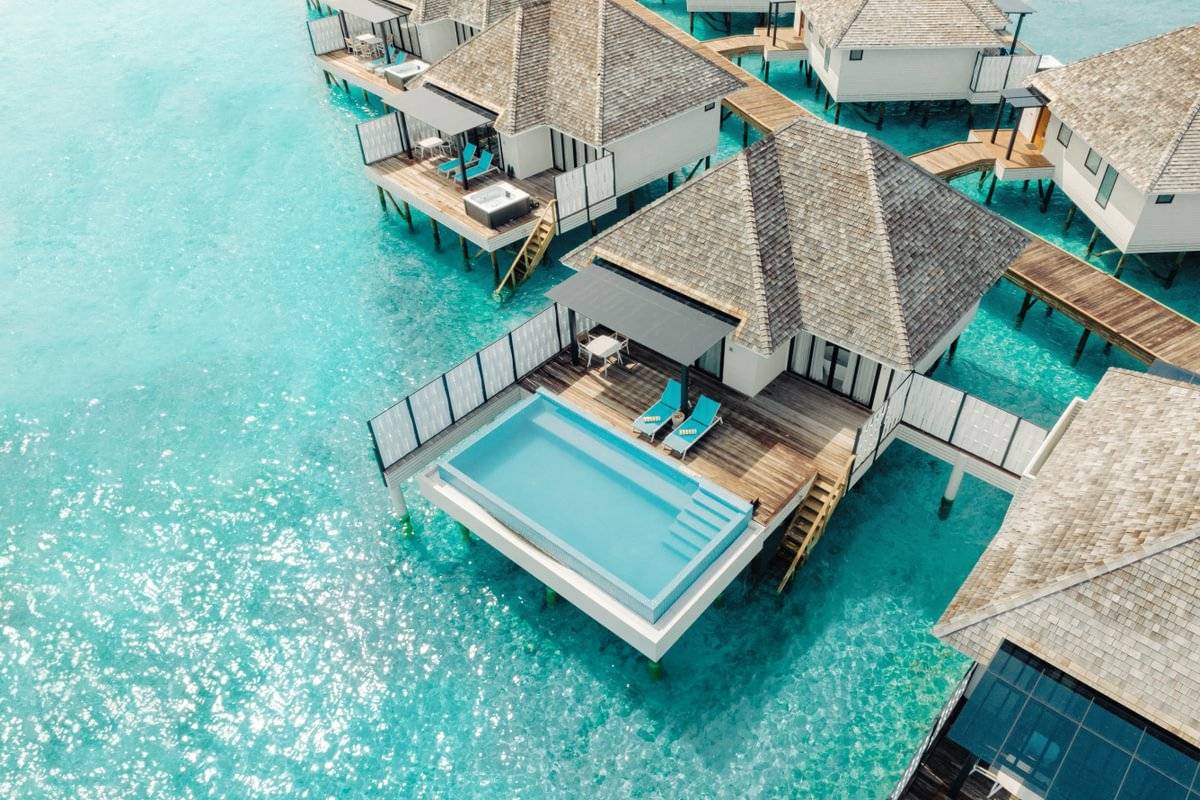 Nova Maldives, Malediven, Water Villa with Private Pool, Luftaufnahme
