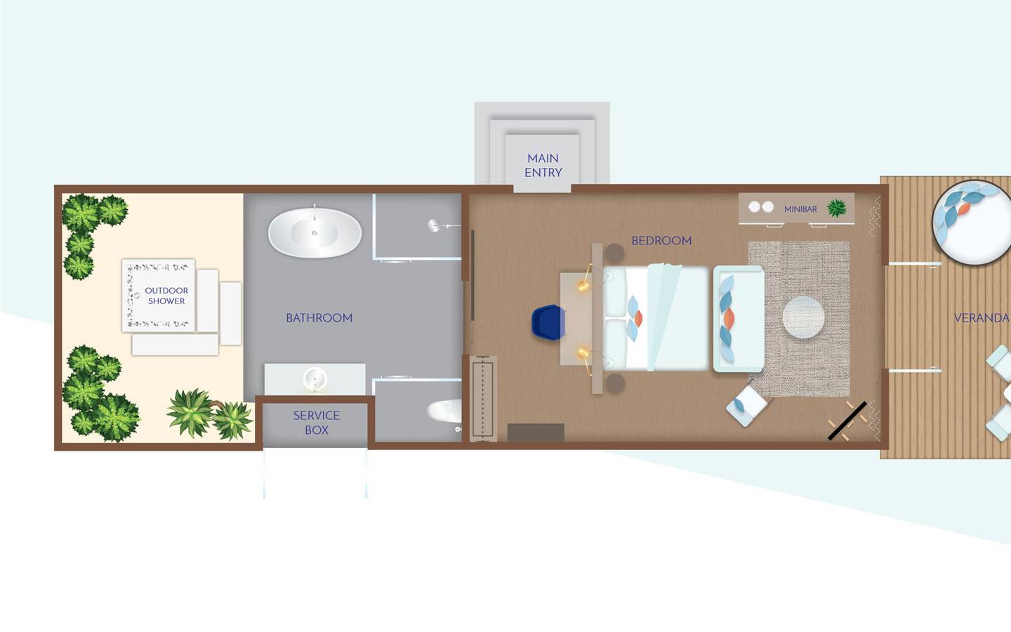 Emerald Faarufushi Resort & Spa, Malediven, Beach Villa, Grundriss