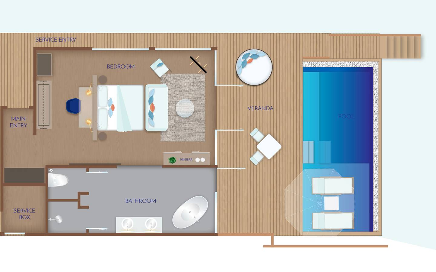 Emerald Faarufushi Resort & Spa, Malediven, Water Villa with Pool, Grundriss