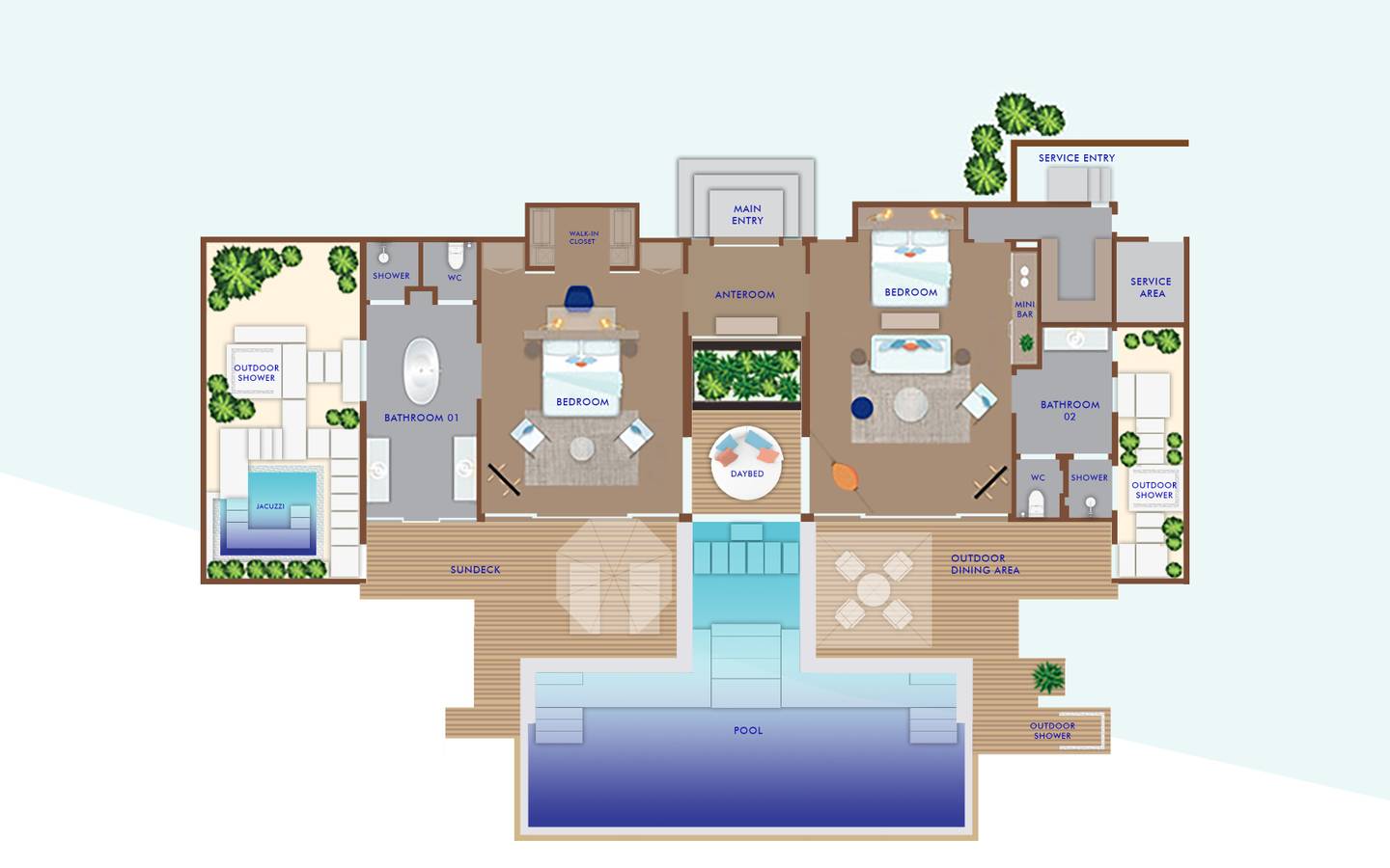Emerald Faarufushi Resort & Spa, Malediven, Presidential Beach Villa, Grundriss