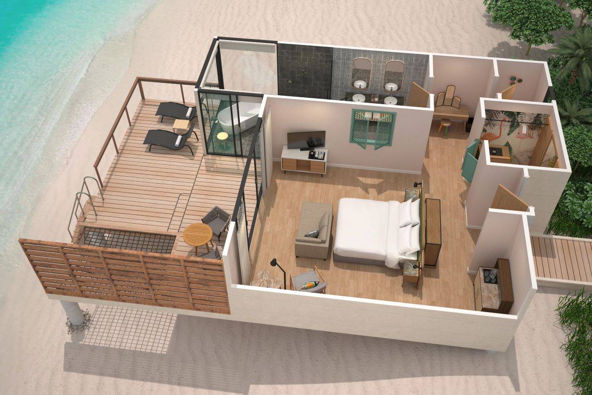 Le Méridien Maldives Resort & Spa, Malediven, Lagoon Villa, Grundriss