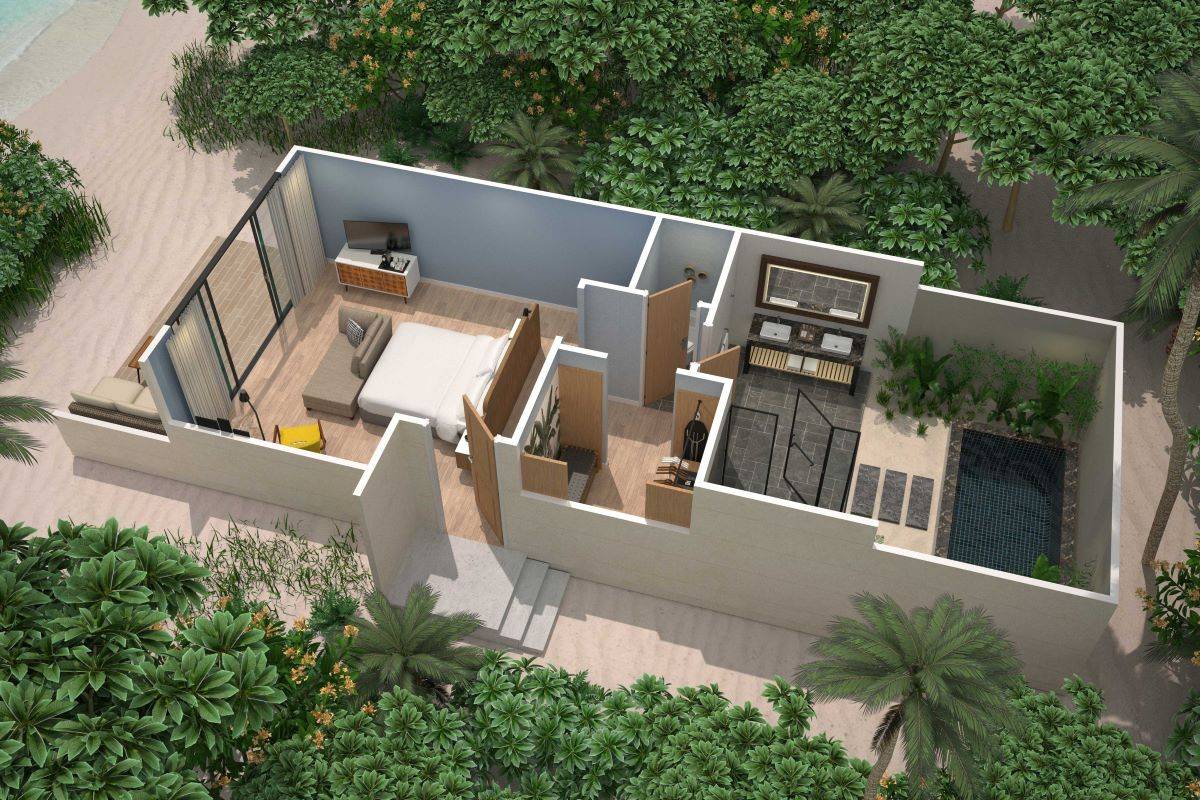 Le Méridien Maldives Resort & Spa, Malediven, Beach Villa with Garden Pool, Grundriss