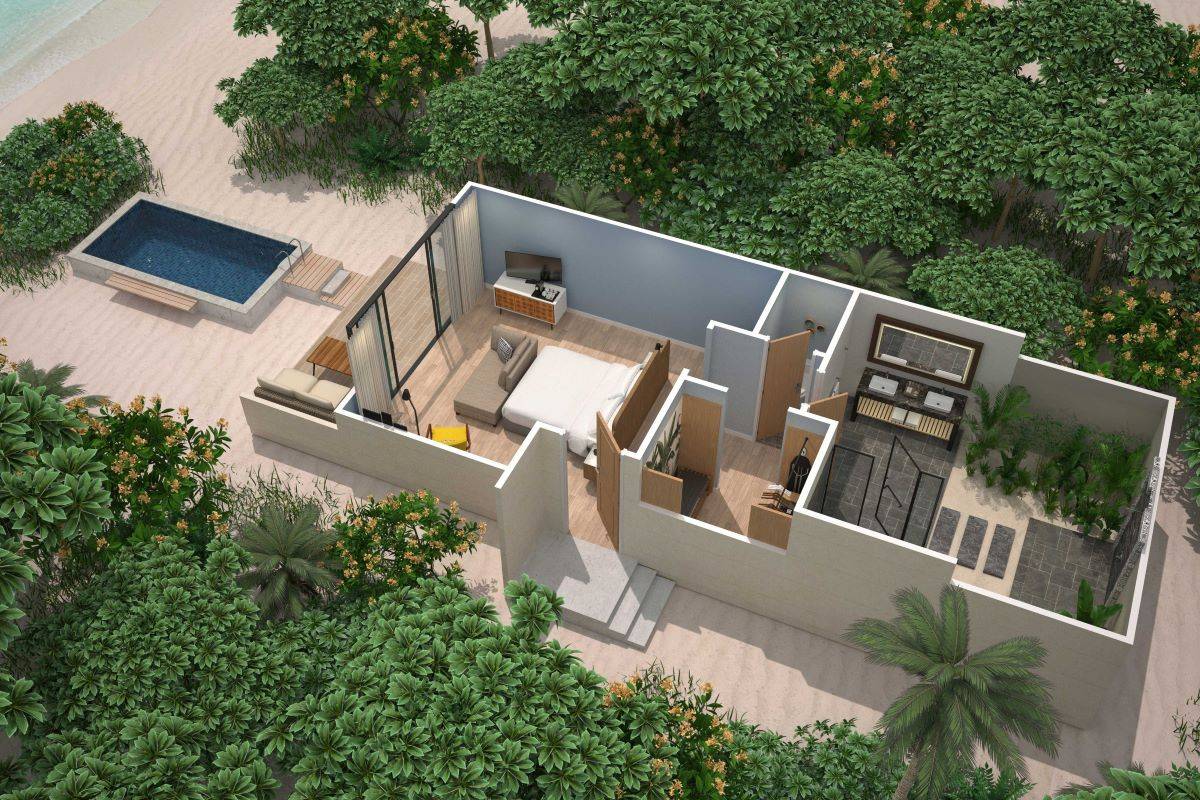 Le Méridien Maldives Resort & Spa, Malediven, Beach Villa with Pool, Grundriss