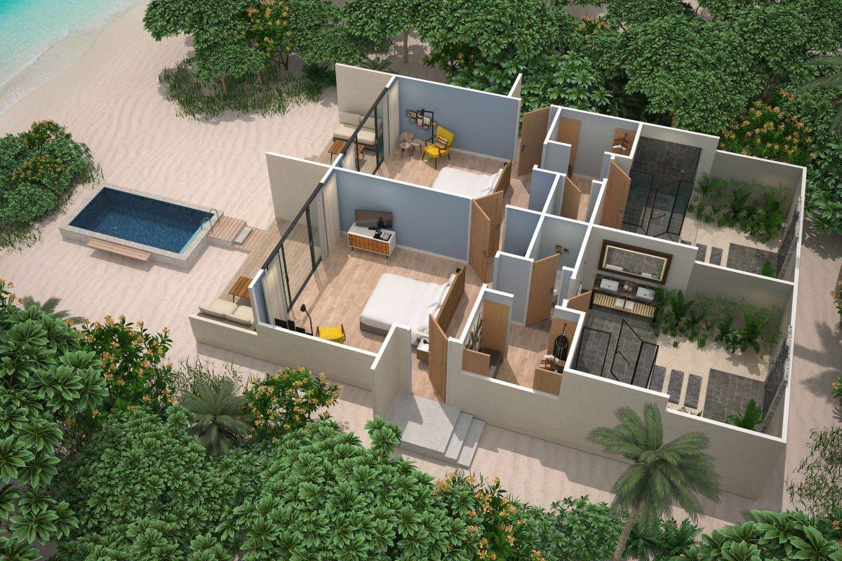 Le Méridien Maldives Resort & Spa, Malediven, Two-Bedroom Beach Villa with Pool, Grundriss