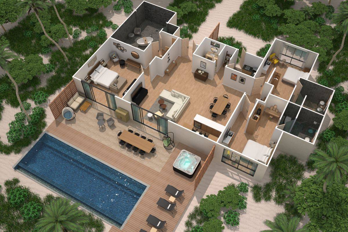 Le Méridien Resort & Spa, Malediven, Thilamaafushi Villa, Grundriss