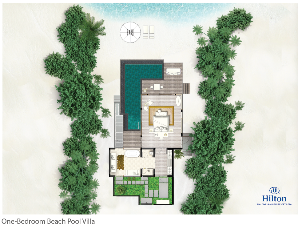 Hilton Maldives Amingiri, One Bedroom Beach Pool Villa, Grundriss