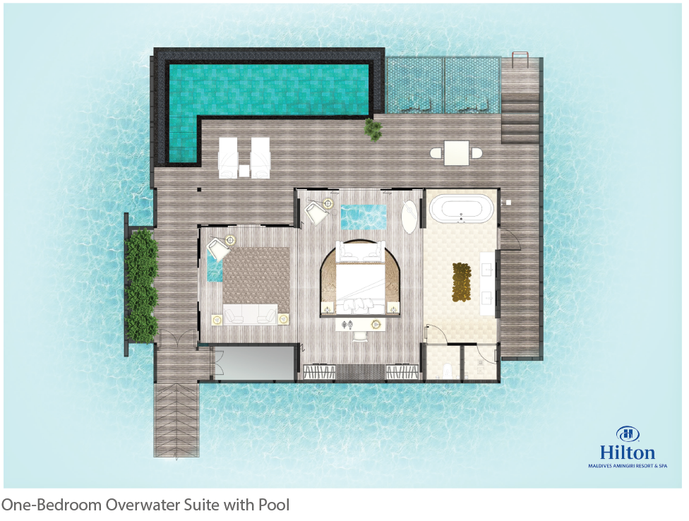 Hilton Maldives Amingiri, One Bedroom Overwater Suite with Pool, Floorplan