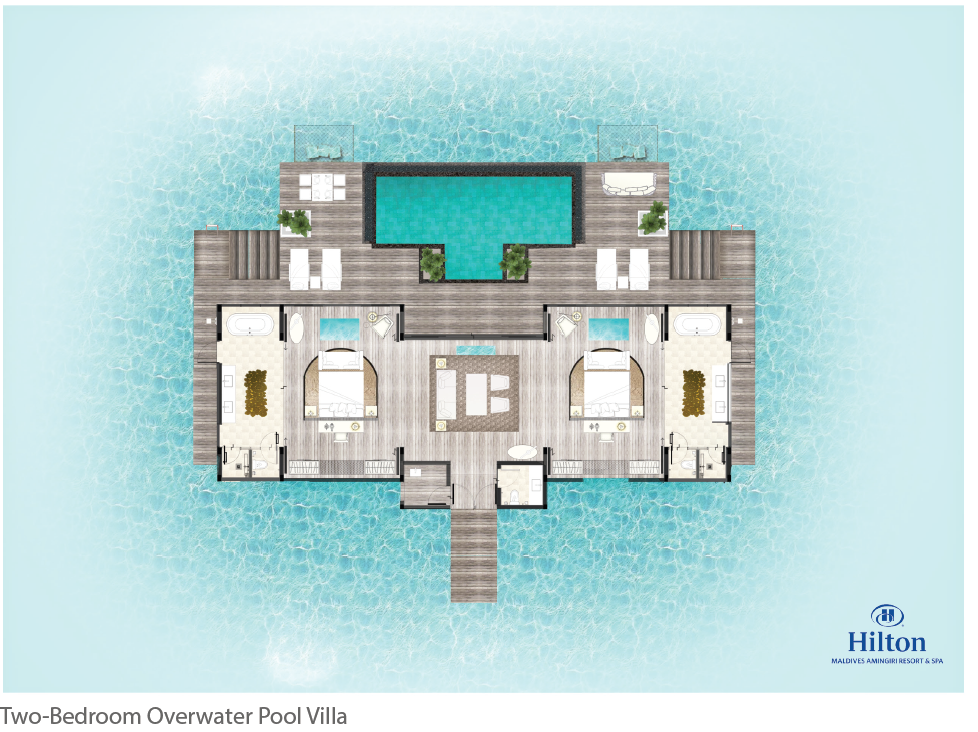 Hilton Maldives Amingiri, Two Bedroom Overwater Pool Villa, Floorplan