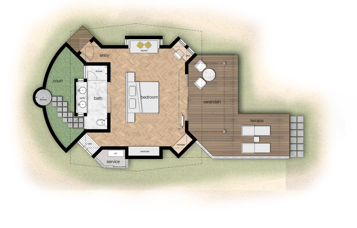 Outrigger Maldives Maafushivaru Resort, Malediven, Beach Villa, Grundriss